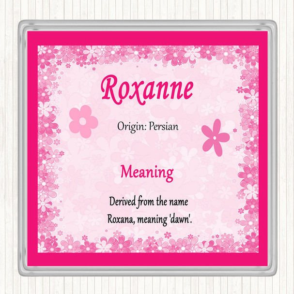 Roxanne Name Meaning Drinks Mat Coaster Pink