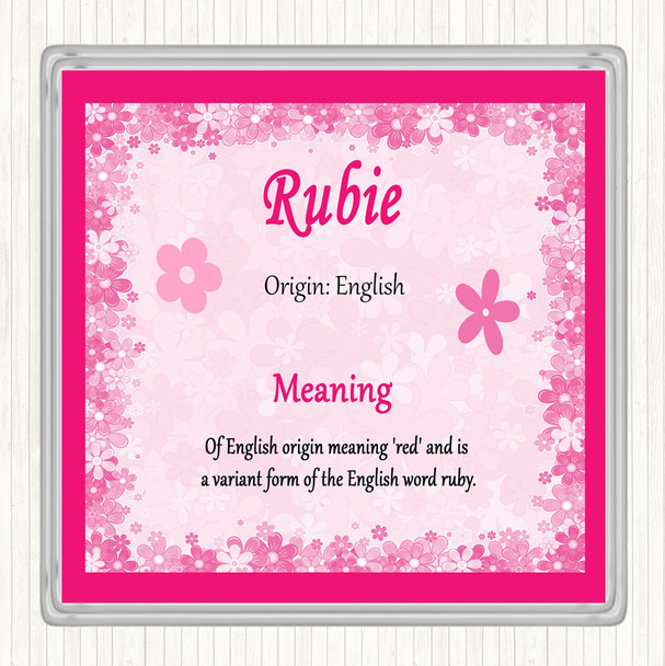 Rubie Name Meaning Drinks Mat Coaster Pink