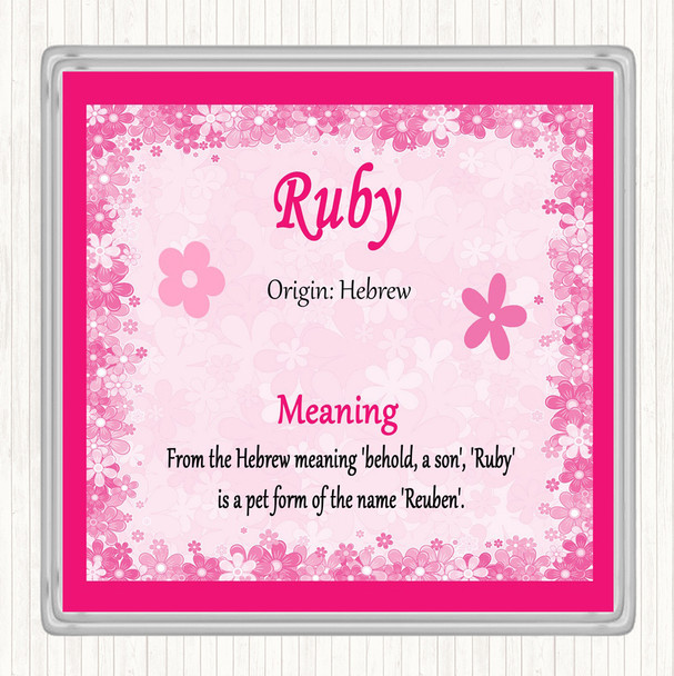 Ruby Name Meaning Drinks Mat Coaster Pink