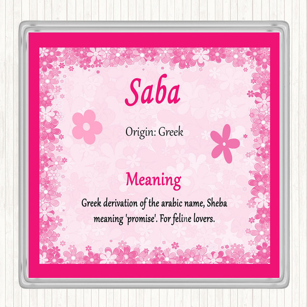 Saba Name Meaning Drinks Mat Coaster Pink