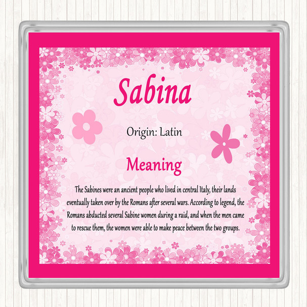 Sabina Name Meaning Drinks Mat Coaster Pink