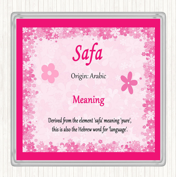 Safa Name Meaning Drinks Mat Coaster Pink