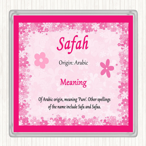 Safah Name Meaning Drinks Mat Coaster Pink