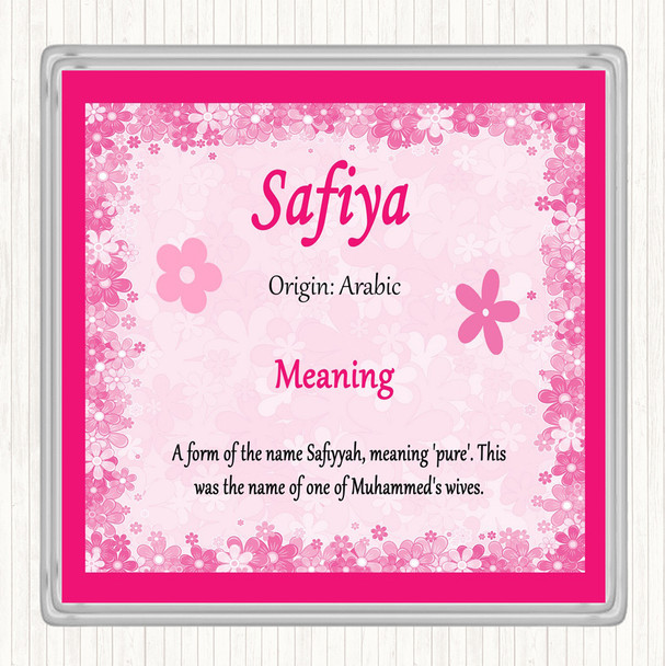Safiya Name Meaning Drinks Mat Coaster Pink