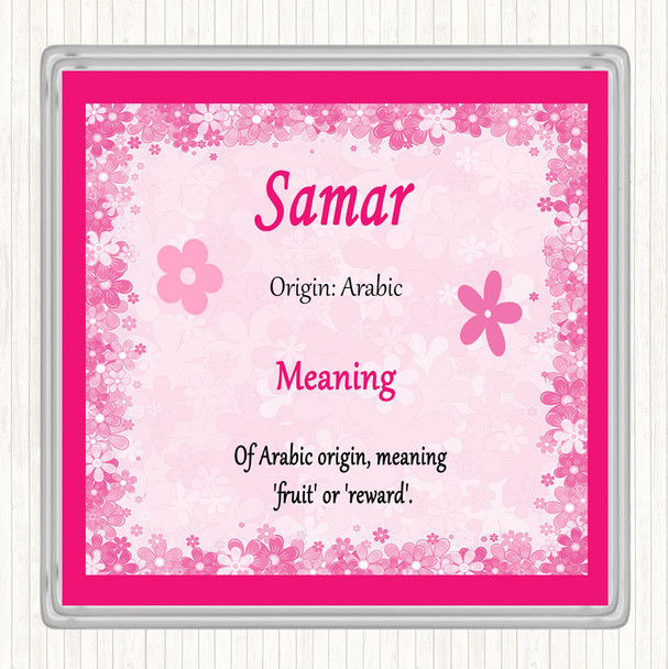Samar Name Meaning Drinks Mat Coaster Pink