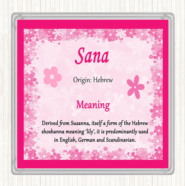 Sana Name Meaning Drinks Mat Coaster Pink