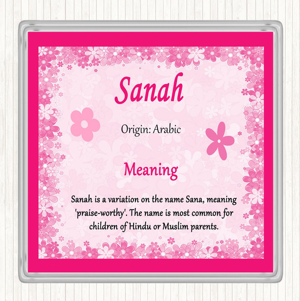 Sanah Name Meaning Drinks Mat Coaster Pink