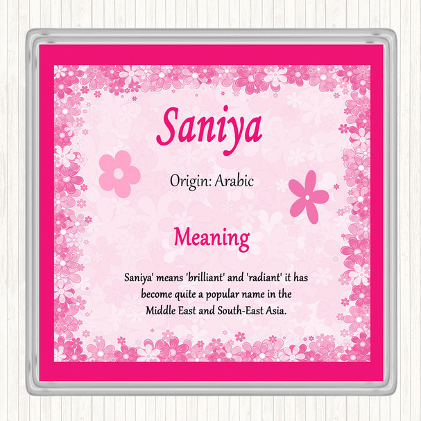 Saniya Name Meaning Drinks Mat Coaster Pink