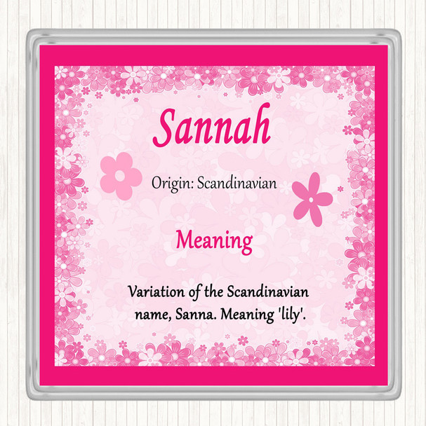 Sannah Name Meaning Drinks Mat Coaster Pink