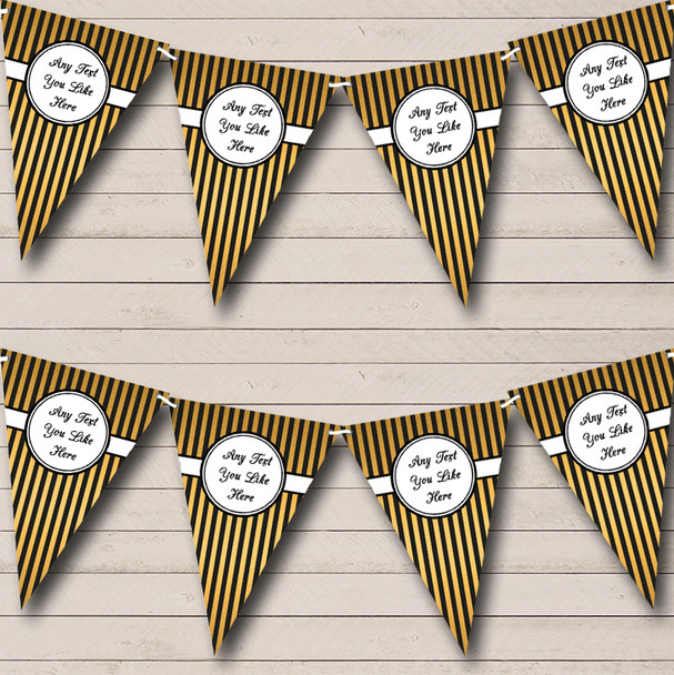 Black And Gold Elegant Stripes Personalised Engagement Party Bunting