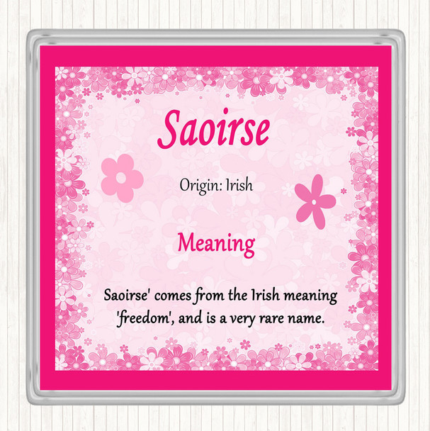 Saoirse Name Meaning Drinks Mat Coaster Pink