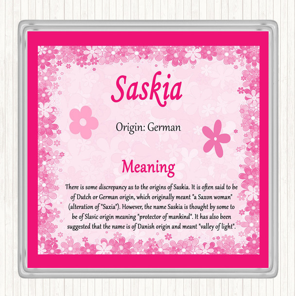 Saskia Name Meaning Drinks Mat Coaster Pink