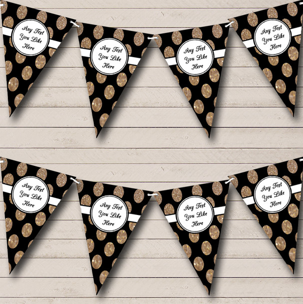 Black And Glitter Gold Spots Personalised Engagement Party Bunting