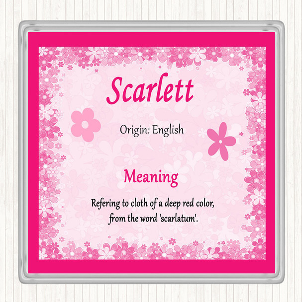 Scarlett Name Meaning Drinks Mat Coaster Pink