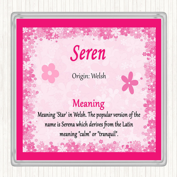 Seren Name Meaning Drinks Mat Coaster Pink