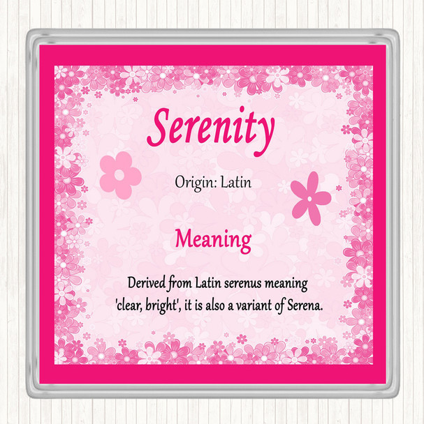 Serenity Name Meaning Drinks Mat Coaster Pink
