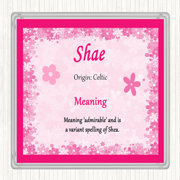 Shae Name Meaning Drinks Mat Coaster Pink