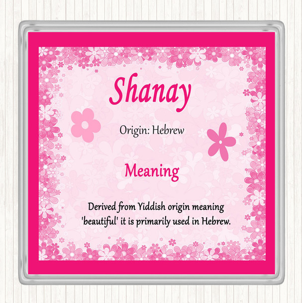 Shanay Name Meaning Drinks Mat Coaster Pink