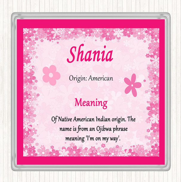 Shania Name Meaning Drinks Mat Coaster Pink