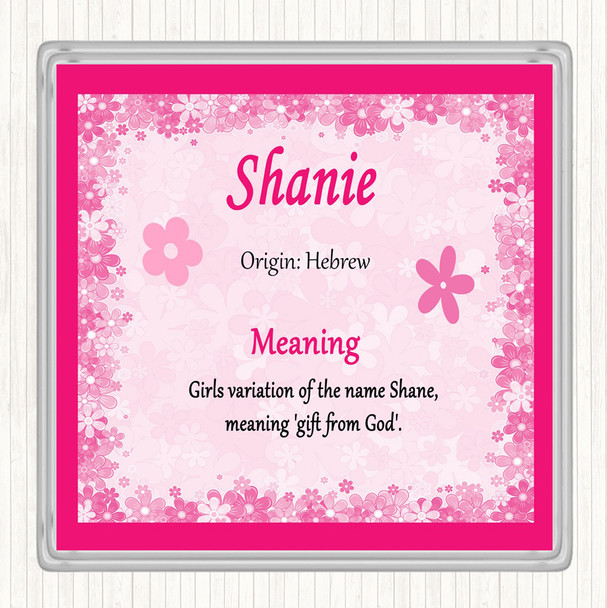 Shanie Name Meaning Drinks Mat Coaster Pink