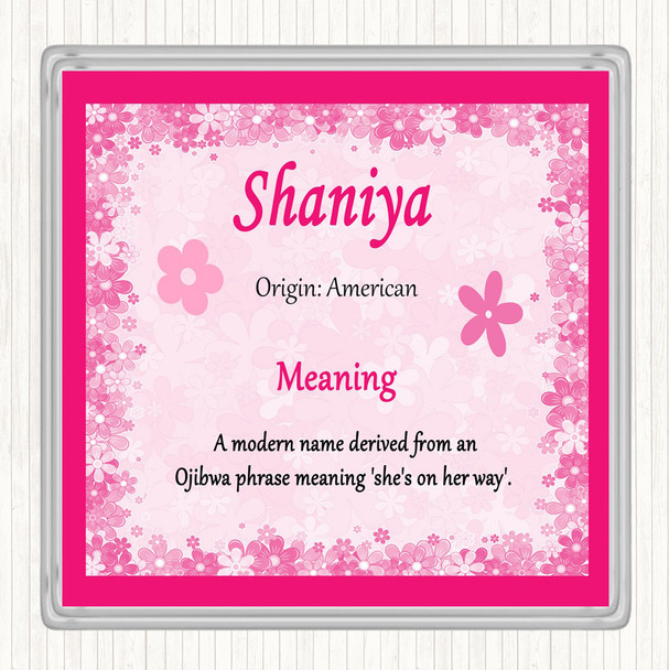 Shaniya Name Meaning Drinks Mat Coaster Pink