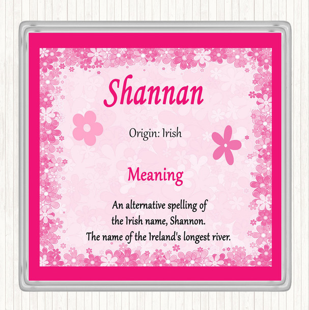 Shannan Name Meaning Drinks Mat Coaster Pink