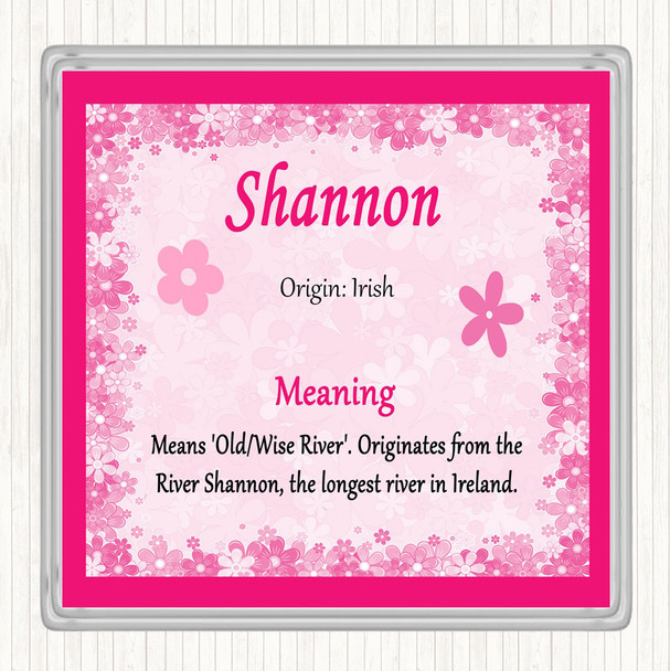 Shannon Name Meaning Drinks Mat Coaster Pink