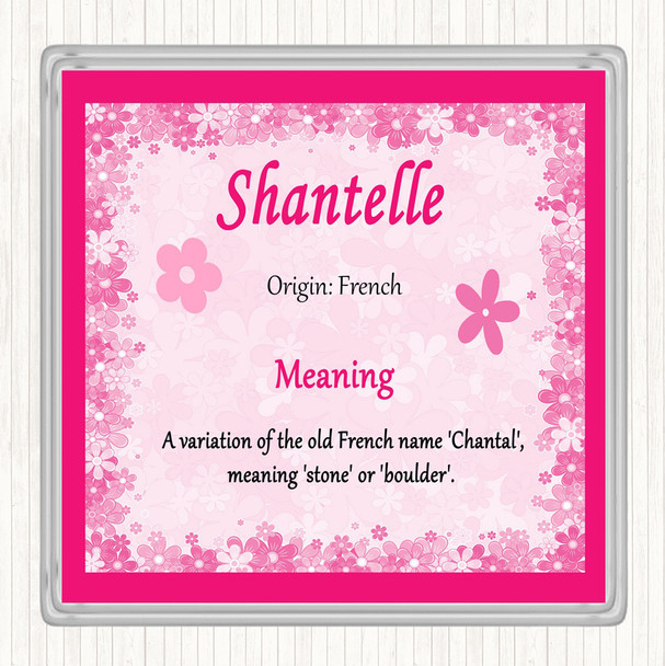 Shantelle Name Meaning Drinks Mat Coaster Pink