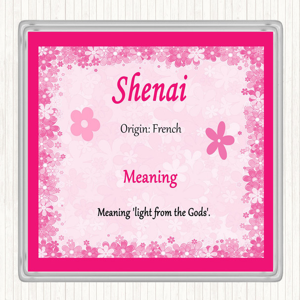 Shenai Name Meaning Drinks Mat Coaster Pink