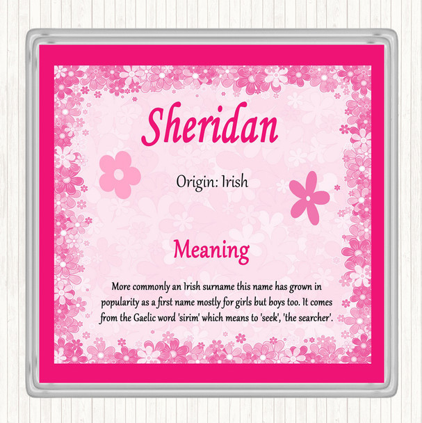 Sheridan Name Meaning Drinks Mat Coaster Pink