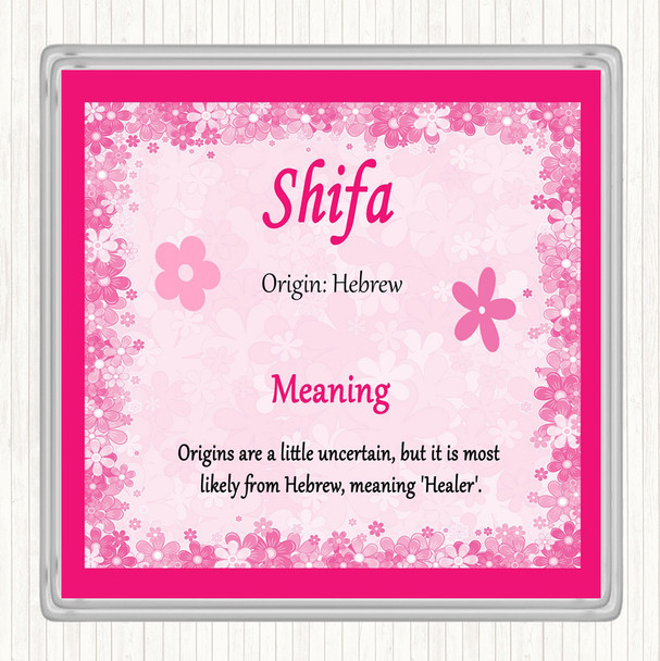 Shifa Name Meaning Drinks Mat Coaster Pink