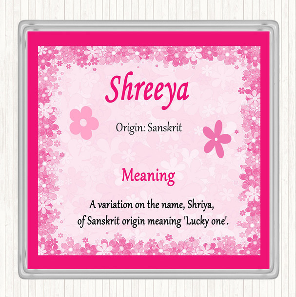 Shreeya Name Meaning Drinks Mat Coaster Pink