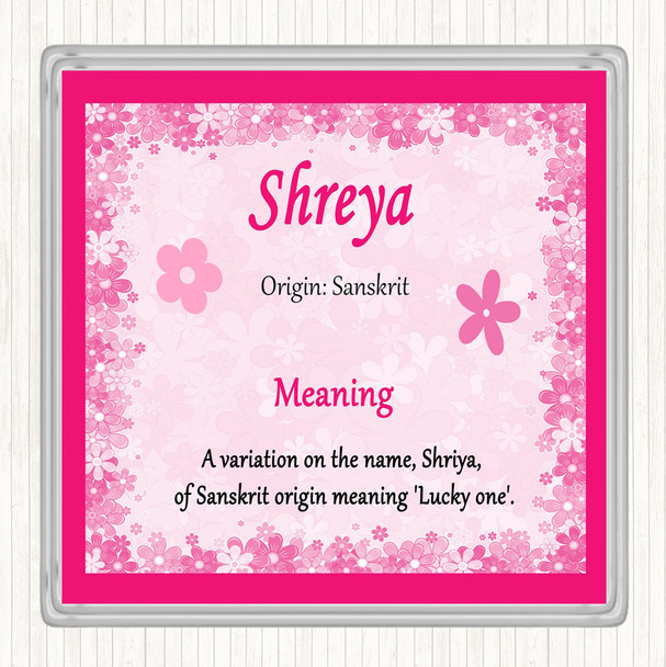 Shreya Name Meaning Drinks Mat Coaster Pink