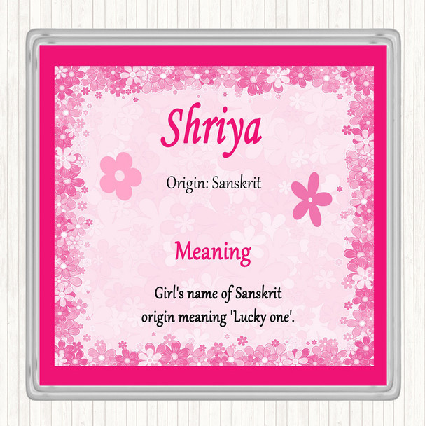 Shriya Name Meaning Drinks Mat Coaster Pink