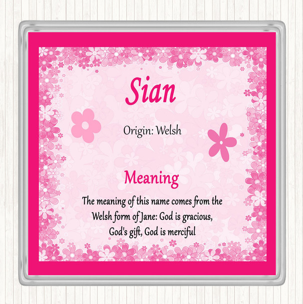 Sian Name Meaning Drinks Mat Coaster Pink