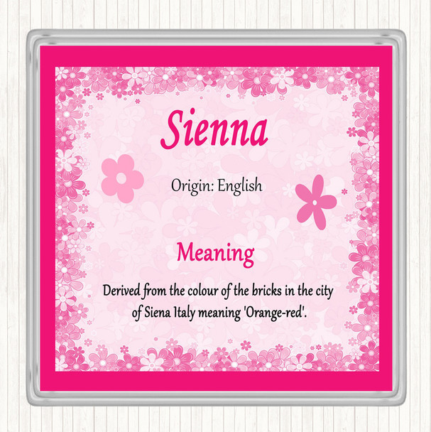 Sienna Name Meaning Drinks Mat Coaster Pink