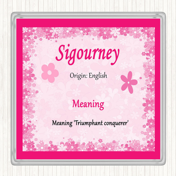 Sigourney Name Meaning Drinks Mat Coaster Pink