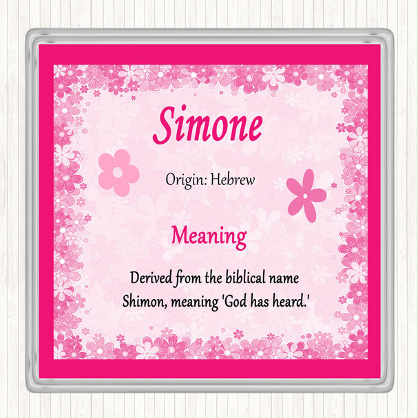 Simone Name Meaning Drinks Mat Coaster Pink