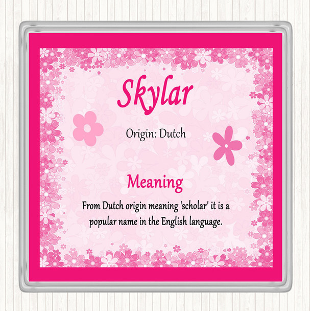 Skylar Name Meaning Drinks Mat Coaster Pink