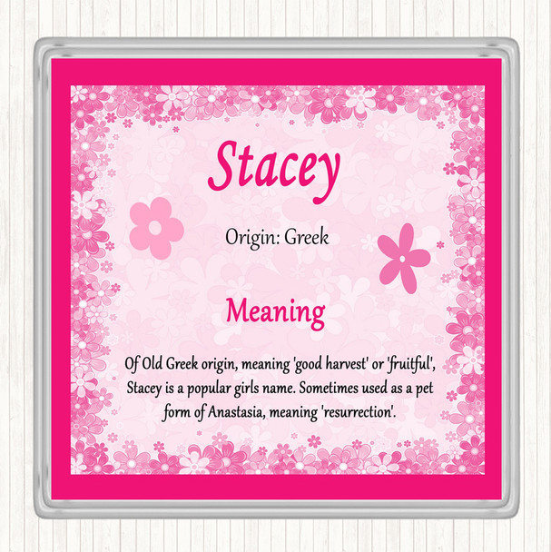 Stacey Name Meaning Drinks Mat Coaster Pink