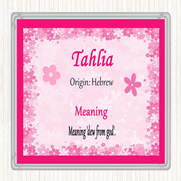 Tahlia Name Meaning Drinks Mat Coaster Pink