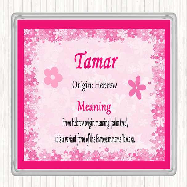 Tamar Name Meaning Drinks Mat Coaster Pink