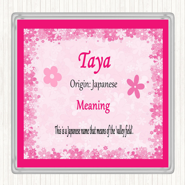 Taya Name Meaning Drinks Mat Coaster Pink