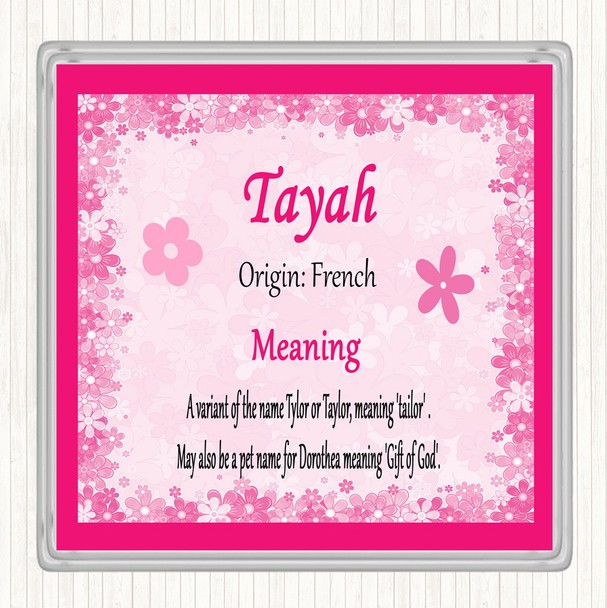 Tayah Name Meaning Drinks Mat Coaster Pink