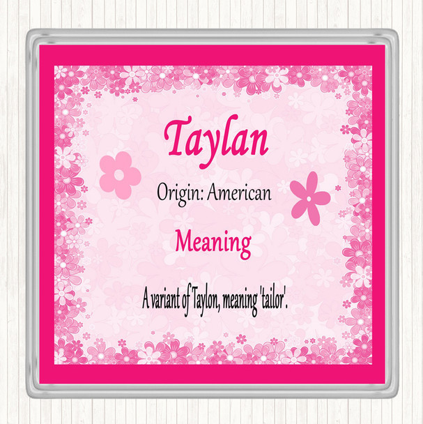 Taylan Name Meaning Drinks Mat Coaster Pink