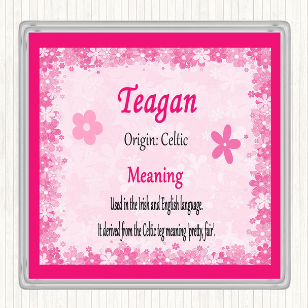 Teagan Name Meaning Drinks Mat Coaster Pink