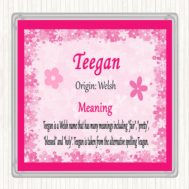 Teegan Name Meaning Drinks Mat Coaster Pink