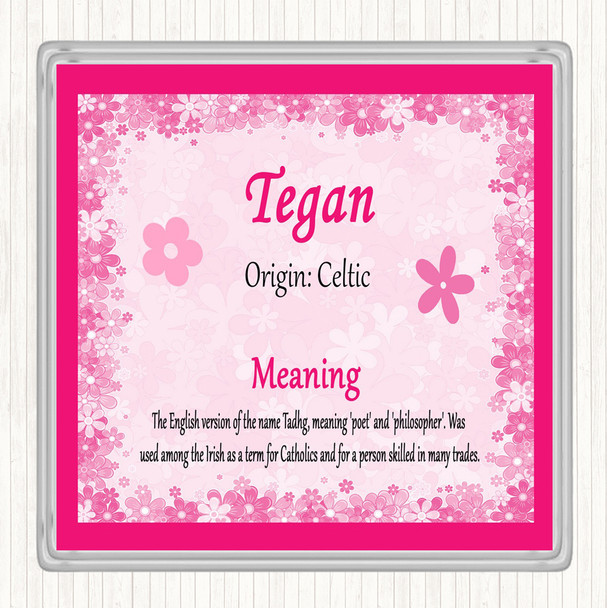 Tegan Name Meaning Drinks Mat Coaster Pink