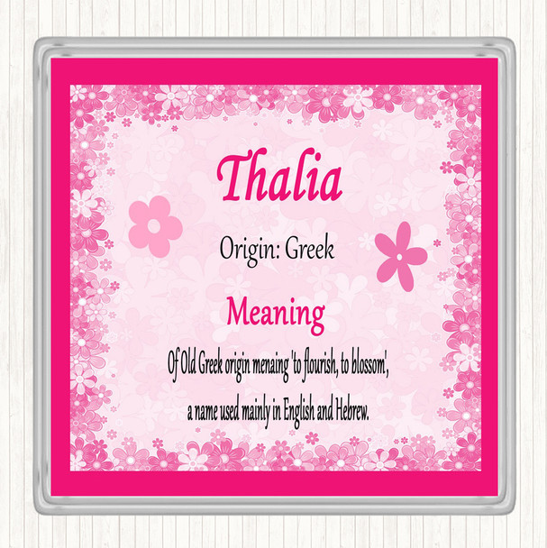 Thalia Name Meaning Drinks Mat Coaster Pink