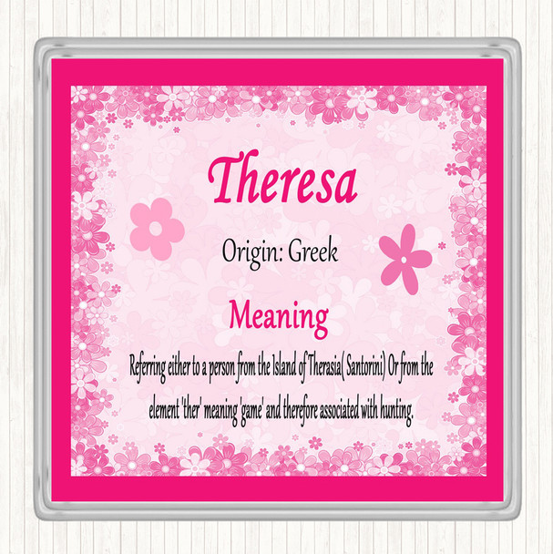Theresa Name Meaning Drinks Mat Coaster Pink